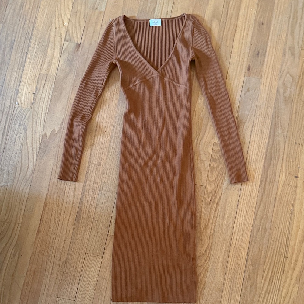 Wilfred Long Sleeve Ribbed Brown Dress